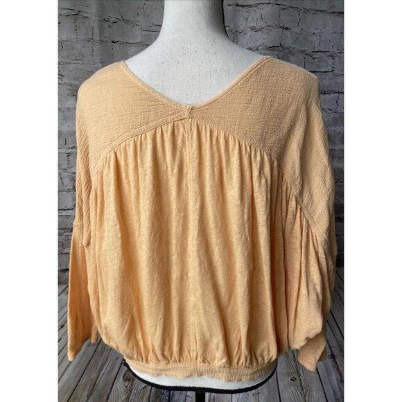 Free People Womens Shirt Sz S Double Knot Peach Crop Top 3/4 Sleeve Open Front - Picture 4 of 6